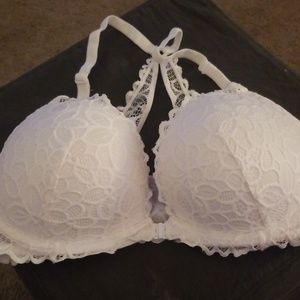 Pink front closure racer back lace push up